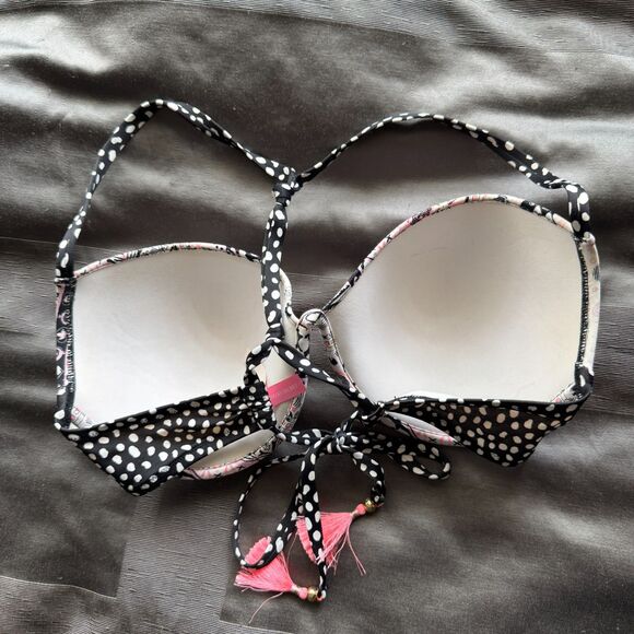 VICTORIA'S SECRET Black White Paisley Boho Swim Push Up Bikini Top Size 36DD - Picture 2 of 4